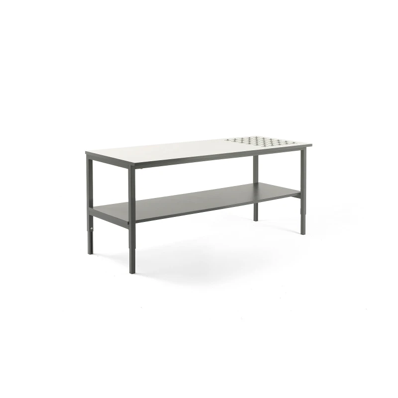 Dielenský stôl CARGO s valčekmi + spodná polica, 2400x750 mm, biela / šedá
