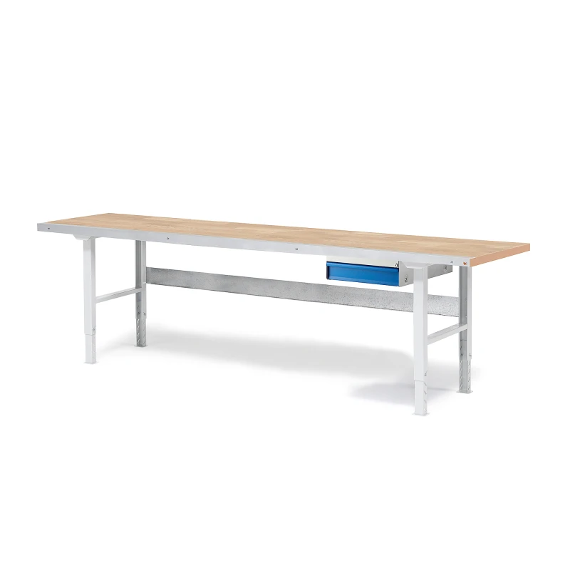 Dielenský stôl Solid so zásuvkou, nosnosť 750 kg, 2500x800 mm, dub