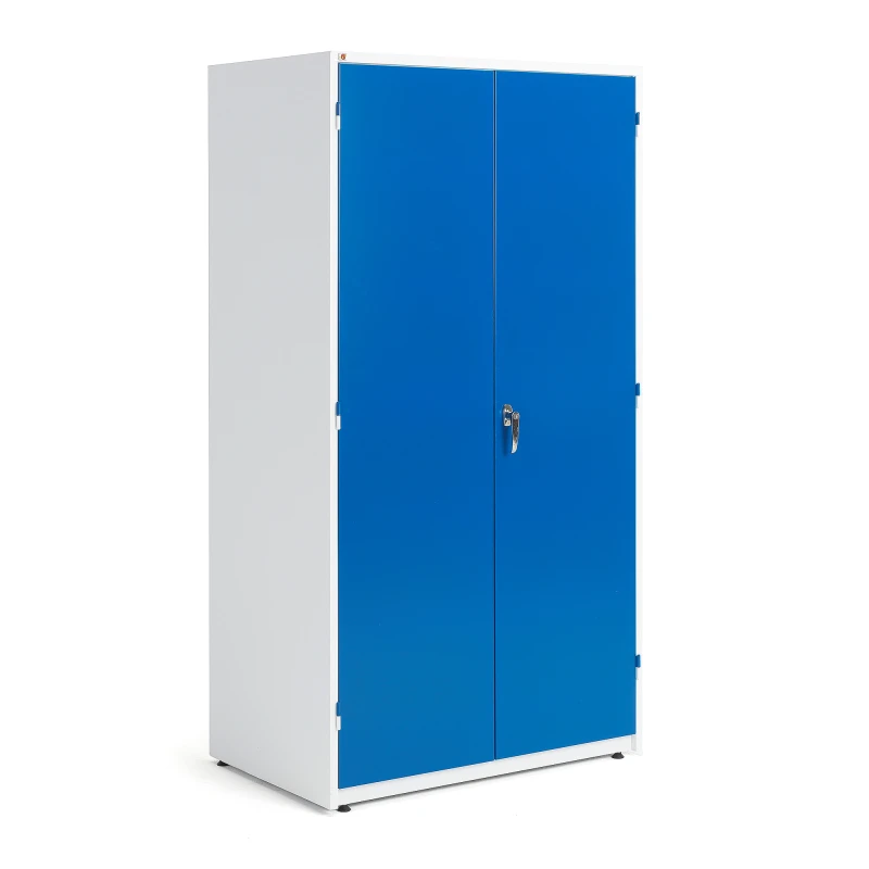 Hlboká kovová skriňa do dielne SUPPLY, 1900x1020x635 mm, biela/modrá
