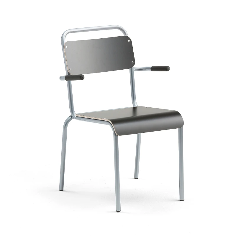 Jedálenská stolička FRISCO, s podrúčkami, hliníkový rám, čierny laminát