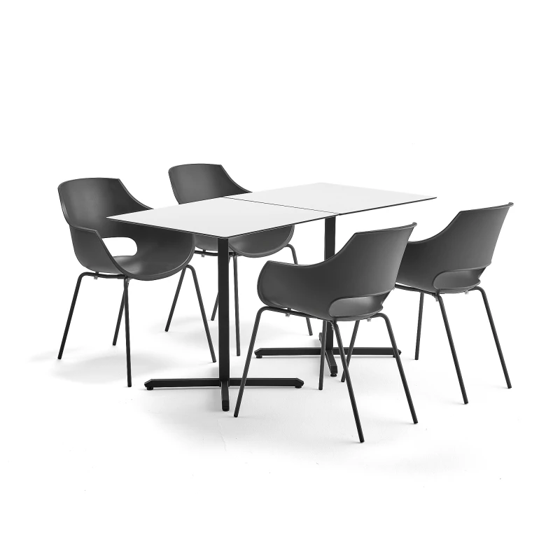 Jedálenská zostava: Stôl Becky + 4 antracitové stoličky River