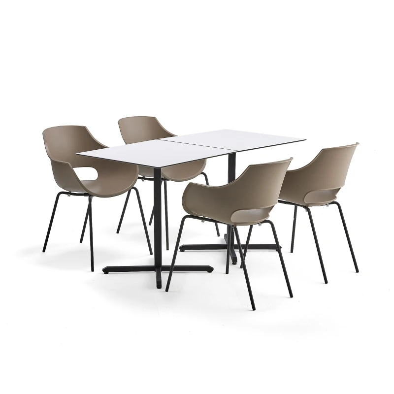 Jedálenská zostava: Stôl Becky + 4 šedohnedé stoličky River