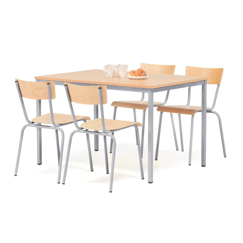 Jedálenská zostava: stôl Jamie 1200x800 mm + 4 stoličky, buk/šedá