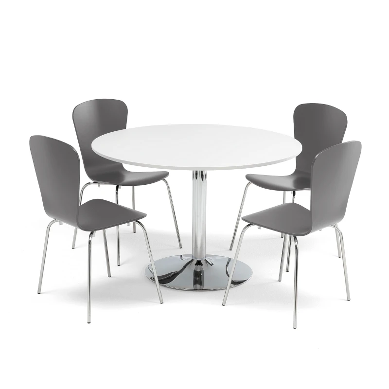 Jedálenská zostava: stôl Ø1100 mm, biely + 4 stoličky, antracit