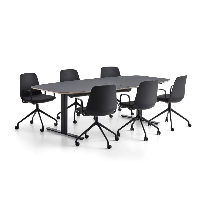 Rokovací nábytok AUDREY + LANGFORD, tmavošedý stôl + 6 stoličiek, antracit