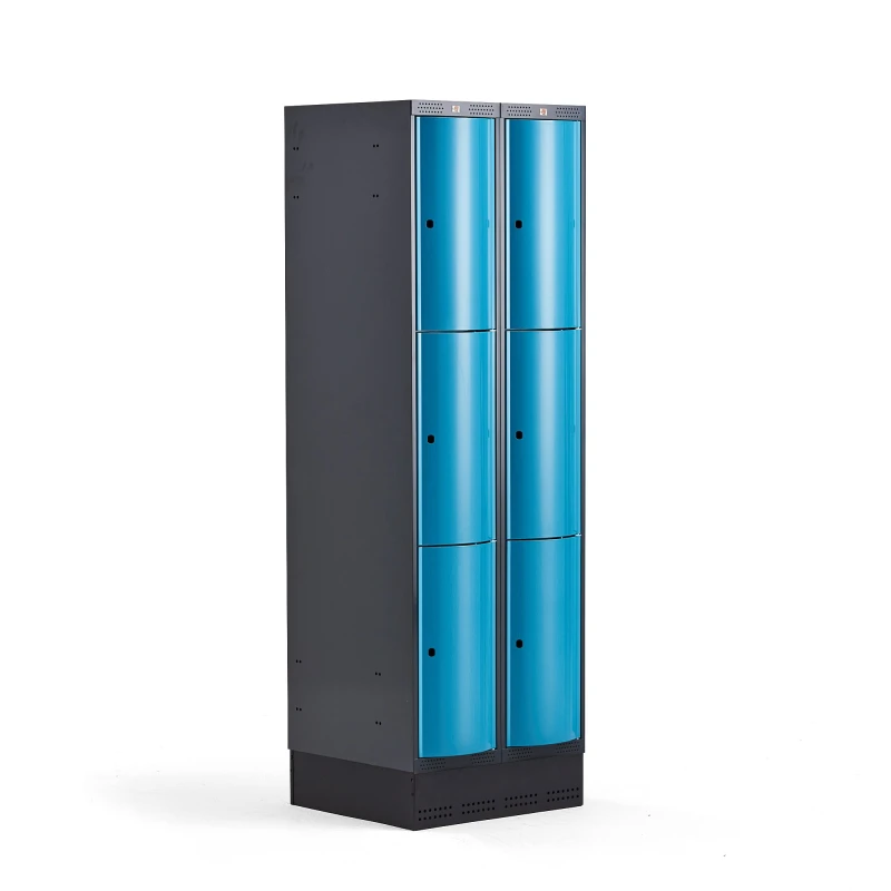 Šatňová skrinka CURVE, so soklom, 2x3 dvere, 1890x600x550 mm, modrá