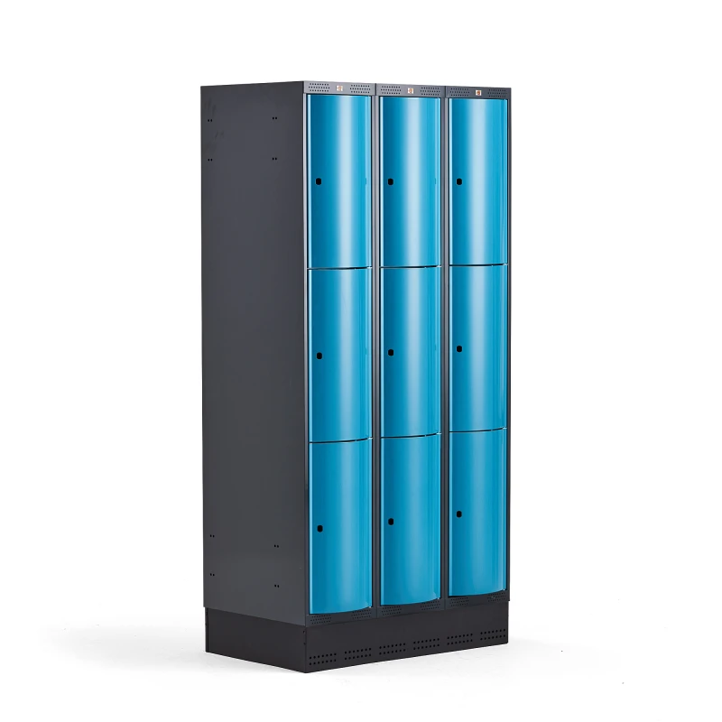 Šatňová skrinka CURVE, so soklom, 3x3 dvere, 1890x900x550 mm, modrý