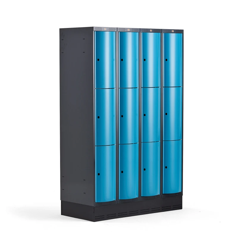 Šatňová skrinka CURVE, so soklom, 4x3 dvere, 1890x1200x550 mm, modrá