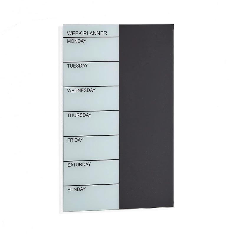 Sklenená plánovacia tabuľa PEGGY, týždenná, 400x600 mm, čierna/biela