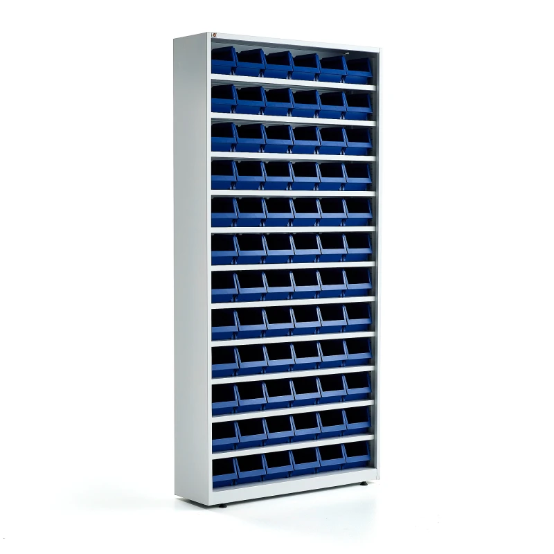 Skriňa s plastovými boxmi, 72 modrých boxov, 2000x950x250 mm