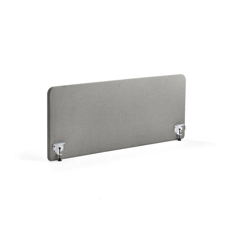 Stolový paraván ZONE, biele svorky, 1600x650x36 mm, látka Rivet, striebornošedá