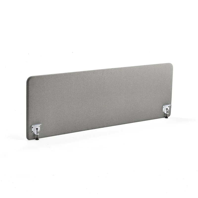 Stolový paraván ZONE, biele svorky, 2000x650x36 mm, látka Rivet, striebornošedá