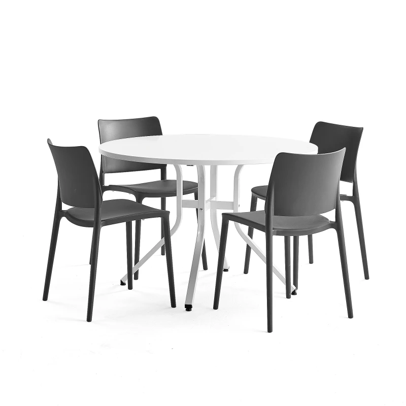 Zostava nábytku: Stôl Various + 4 antracitové stoličky Rio