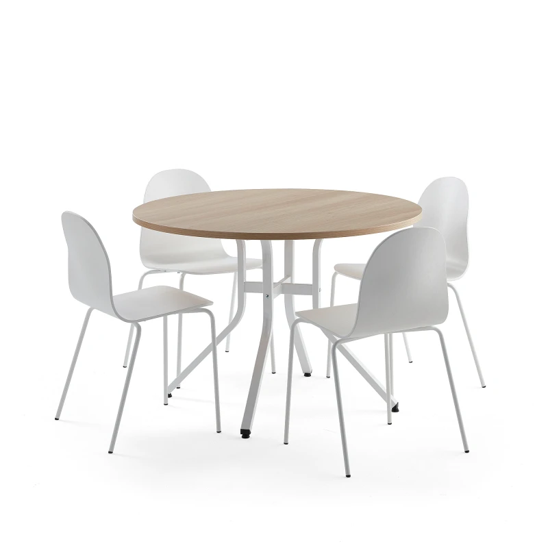 Zostava nábytku: Stôl Various + 4 biele stoličky Gander