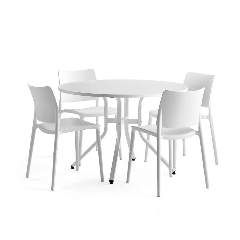 Zostava nábytku: Stôl Various + 4 biele stoličky Rio