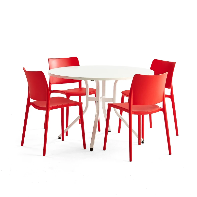 Zostava nábytku: Stôl Various + 4 červené stoličky Rio