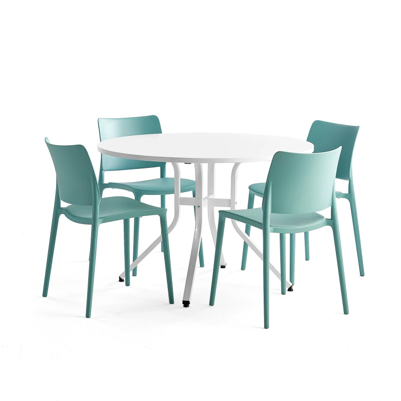 Zostava nábytku: Stôl Various + 4 tyrkysové stoličky Rio